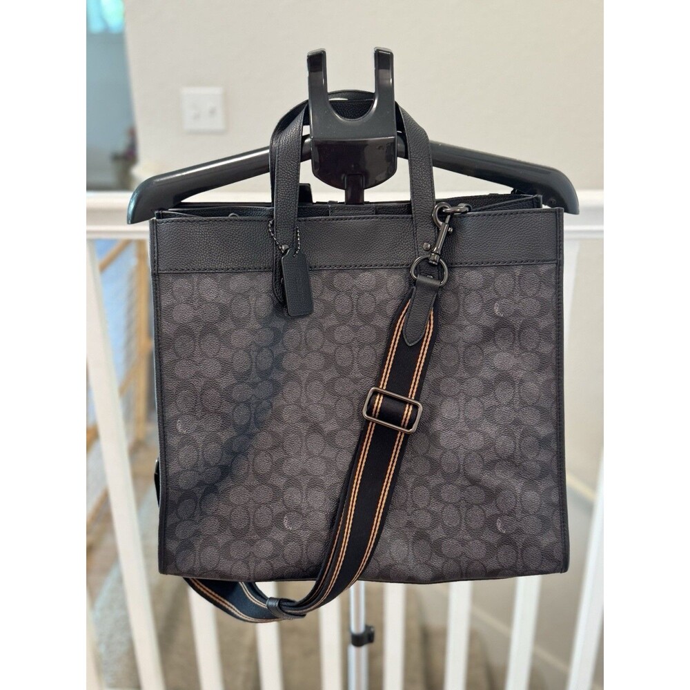 COACH Signature Field Tote 40 Charcoal and Black Pebble Leather C7674 - Picture 1 of 16